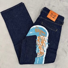 Evisu No 2 Lot 2000 Selvedge Jeans Mens 32 Dark Indigo Blue Daicock Wave Print picture