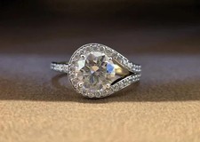 IGI 2.70 Ct Round-Cut EF/VS Lab Grown Diamond Halo Wedding Ring 14k White Gold picture