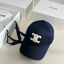 Celine Navy Baseball Cap White Triomphe Embroidery Logo Women Minimal Preppy Hat picture