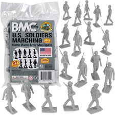 BMC Marx Plastic Army Men Marching US Soldiers - Gray 27Pc WW2 Figures picture