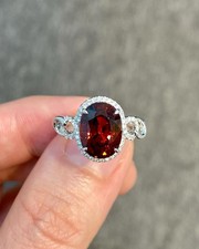 4.95 Ct Natural Garnet & Diamond Certified Engagement Ring Solid 14K White Gold picture