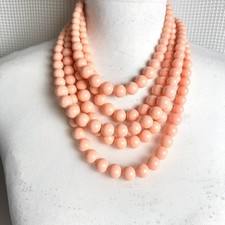 Vintage Multi Strand Blush Pink Bead Necklace Graduated Chunky Statement 19