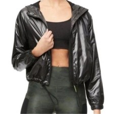 Good American Fast Track Glossy Black Windbreaker picture