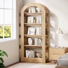 5-Tier Arch-Shaped Bookshelf, Modern Standing Wooden Bookcase Open Display Shelf picture