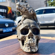 Gothic Crystal Dragon Skull Statue Carved Dark Fantasy Decor Ornament 3.6 lb picture