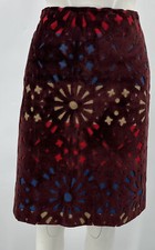 Carven Burgundy Velvet Eyelet Geometric Straight Skirt sz 42 NWT picture