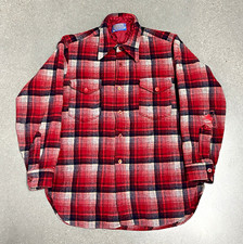60s 70s Vintage Pendleton Red White Black Plaid Wool Flannel Made in USA  M picture