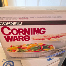 CorningWare French White F-260 3pc Oval Casserole Set 1.5L/2.5L Lids USA picture
