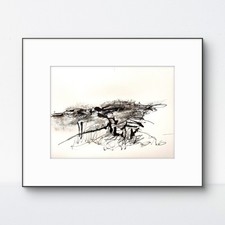 SAMATOWIC Original 9x12 Abstract Abstract Landscape Ink Drawing Painting Signed picture