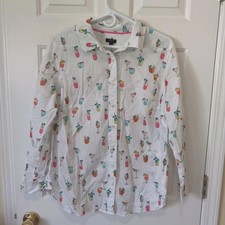 TALBOTS Women's Cotton Novelty Cocktail Print Button Top Casual Career Resort 1X picture
