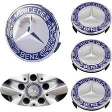 4PCS Fits Mercedes Benz Wheel Center Caps Emblem Blue Rim Hub Cover Badges 75mm⭐ picture