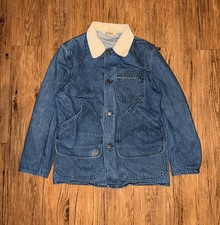 90s Vintage LL Bean Denim Barn Chore Jacket With Corduroy Collar, Large Pockets picture