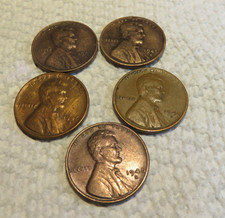 1944s,45s,46s,47s, & 48s  LINCOLN WHEAT PENNY.  FROM SAN FRANCISCO.LOT OF FIVE. picture