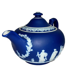 Antique Wedgwood Dark Blue Jasperware Teapot 8