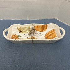 NWT Mud Pie White Thankful Grateful Blessed Pumpkin Bread Bowl & Towel Set picture
