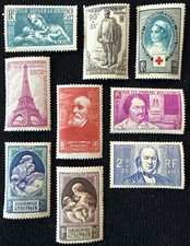 1937-39 France 9 Semi-Postal Stamps MNH & Unused NH, SC#B65-B91 Incomplete picture
