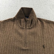 VTG Polo Ralph Lauren Sweater Mens Large Brown Herringbone 1/4 Zip Pullover NEW picture