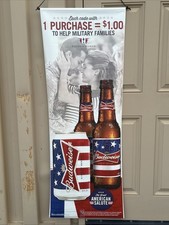 Budweiser Double Side Hanging Advertising Banner Sign 2014 58”L X 22”W Military picture