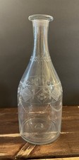 Antique Georgian Hand Blown Glass Taper Decanter Carafe Open Pontil Etched c1800 picture