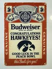 Iowa Hawkeyes Budweiser Beer Sign - Vintage Peach Bowl picture