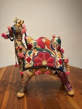 Vintage Indian Rajasthani Embroidered Fabric Camel Folk Art Beads Mirrors 16” picture