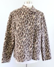 NWT Chicos Fierce Faux Fur Emma Jacket Size 2 Leopard Print Brown Tan Cheetah picture