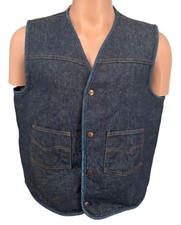 Vtg 70s Sears Roebucks Denim Sherpa Lined Vest Western Trucker Indigo Men's L picture