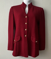 BEAUTIFUL St John Evening by Marie Gray Jacket Knit Burgundy Blazer Size 10 picture