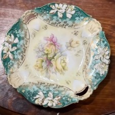 Antique German RS Prussia Handled Hand-Painted Teal Cake Plate Mold 82 Variation picture
