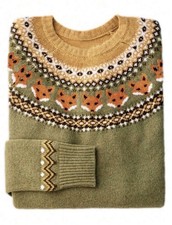 Women’s Fox Fair Isle Sweater Crewneck Knit Pullover Long Sleeve Fall Winter picture