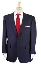Paul Stuart Navy Blue Thin Striped 3/2 Roll Lapel Wool Suit 40S picture