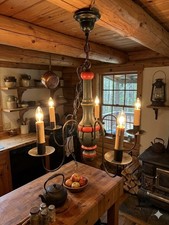 Large Primitive Colonial Chandelier Wood Iron 5 Light Early American Style picture