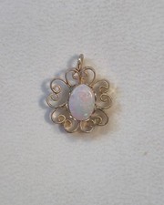 Antique D.F. Briggs Co 1/20 14K Gold Filled Opal Filigree Scroll Pendant Charm picture