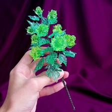 Uranium Glass Flower Roses Bouquet: Handmade Decorative Vaseline Glass Flowers picture