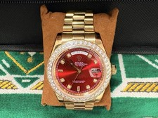 Rolex Day-Date Automatic Red Dial Diamond Bezel Yellow Gold Bracelet Day/Date picture