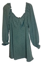 Lumiere Women’s M Mini Milkmaid Dress Square Neck polka dot green Cottagecore picture