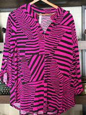 Dear Scarlett NWT Top Pink/Black Striped V-Neck Roll Tab 3/4 Length  Sleeve Lg picture