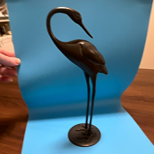 Bronze Finish Metal Bird Figurine 3D Sculpture Statue on Round Base picture