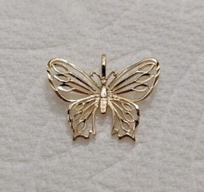 New 14k Yellow Gold Butterfly Charm Pendant picture