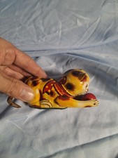 VTG 1940s Occupied Japan Tin & Celluloid Cat Ball & Roll Over Tail Wind Up Works picture