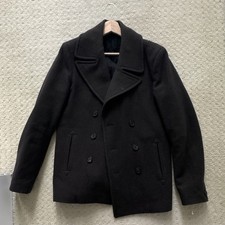 ALLSAINTS Spitalfields Men’s Black Pea Coat S Chest Lined Pockets picture