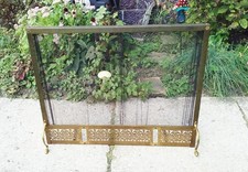 Vintage French Country Brass Fireplace Screen w/ Metal Curtain MCM mid century picture