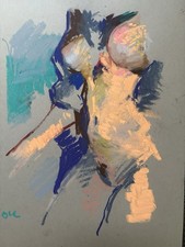 Pastel Portrait Cubism Figure Painting On 9”x12” Paper Modern Original Signed picture