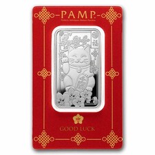 1 oz Silver Bar - PAMP Suisse Lucky Cat (In Assay) picture