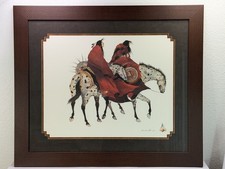 Carol Grigg The Meeting Large Framed Lithograph Native American Horses Art  picture