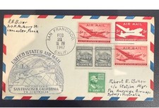 1947 First Flight Air Mail Cover San Francisco to Australia Handstamped 5c 4c 1c picture