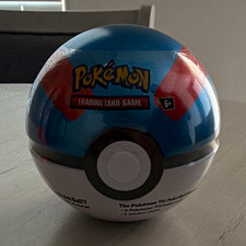 Pokémon TCG Poké Ball Tin Blue/Red/White Holds 3 Booster Packs picture