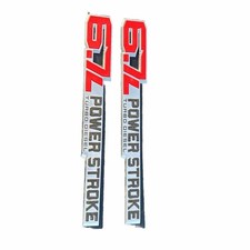 23 - 24 Super Duty OEM Ford 6.7L Powerstroke Diesel Red Chrome Door Emblems PAIR picture