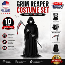 Halloween Grim Reaper Costume Scary Ghost Cosplay Props Kid Adult Size 4 Pcs Set picture