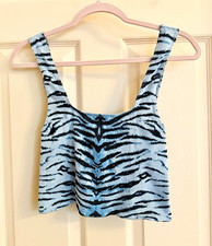 NWT Anthropologie blue/Black Zebra Print Knit Cropped Tank Top Women's L/XL picture